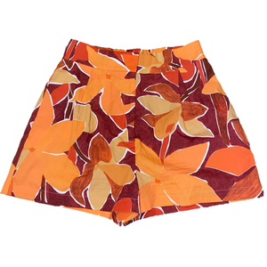 Zara Tropical Orange and Red Floral High Waist Shorts